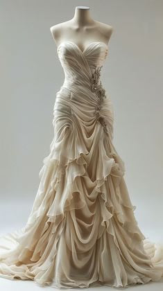 Elegant Sweetheart Beaded Ruffle Design A-Line Tulle Princess Wedding Dress, D1590