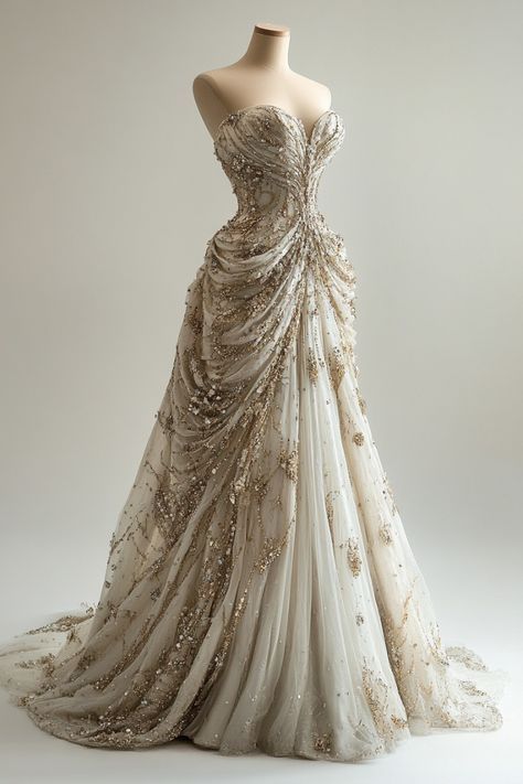 Vintage Sweetheart Sparkling Beaded Sequin Design Elegant A-Line Tulle Princess Wedding Dress, D1591