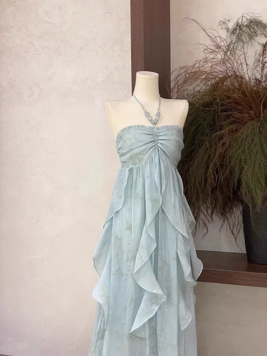 Neckholder-Kleid mit floralem Rüschendesign, elegantes A-Linien-Chiffon-Abendkleid mit Party-D1599