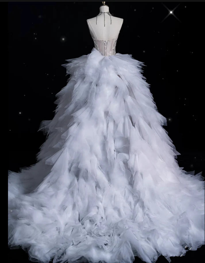 Vintage Sparkling Beaded Mermaid Design Strapless Princess Wedding Dress, D1588