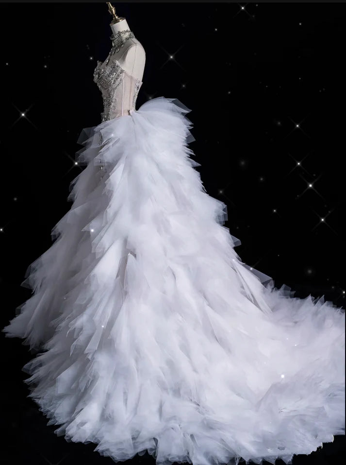 Vintage Sparkling Beaded Mermaid Design Strapless Princess Wedding Dress, D1588