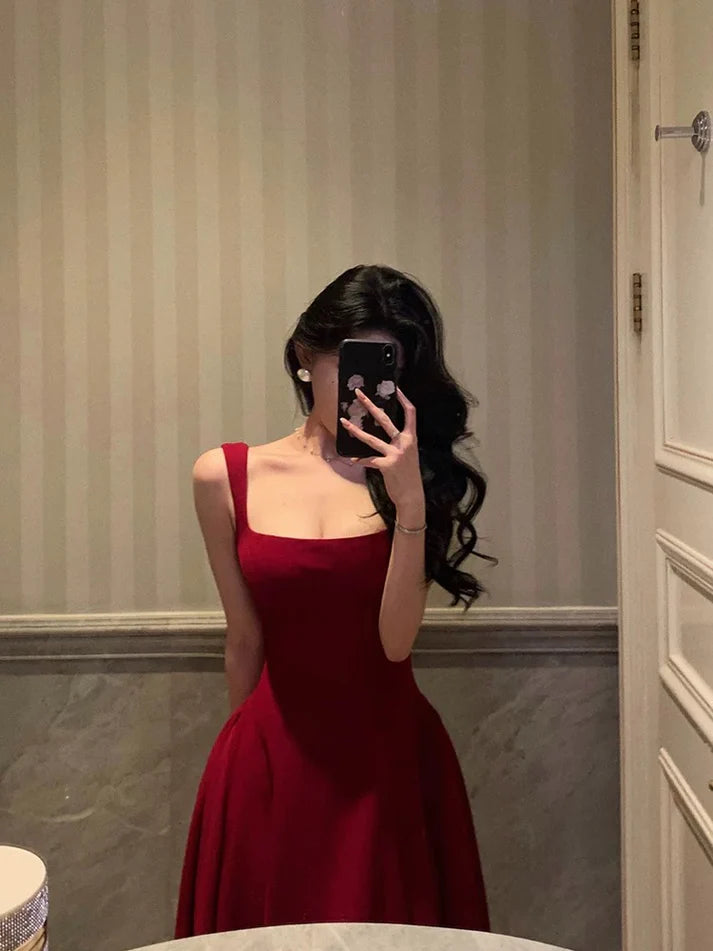 Retro Burgundy Maxi Length Design Elegant A-Line Evening Dress Prom Dress D1582