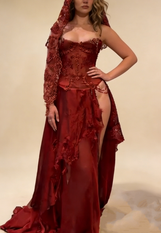 Sexy Burgundy Off Shoulder Sheath Split Long Party Dress Birthday Outfits, D913