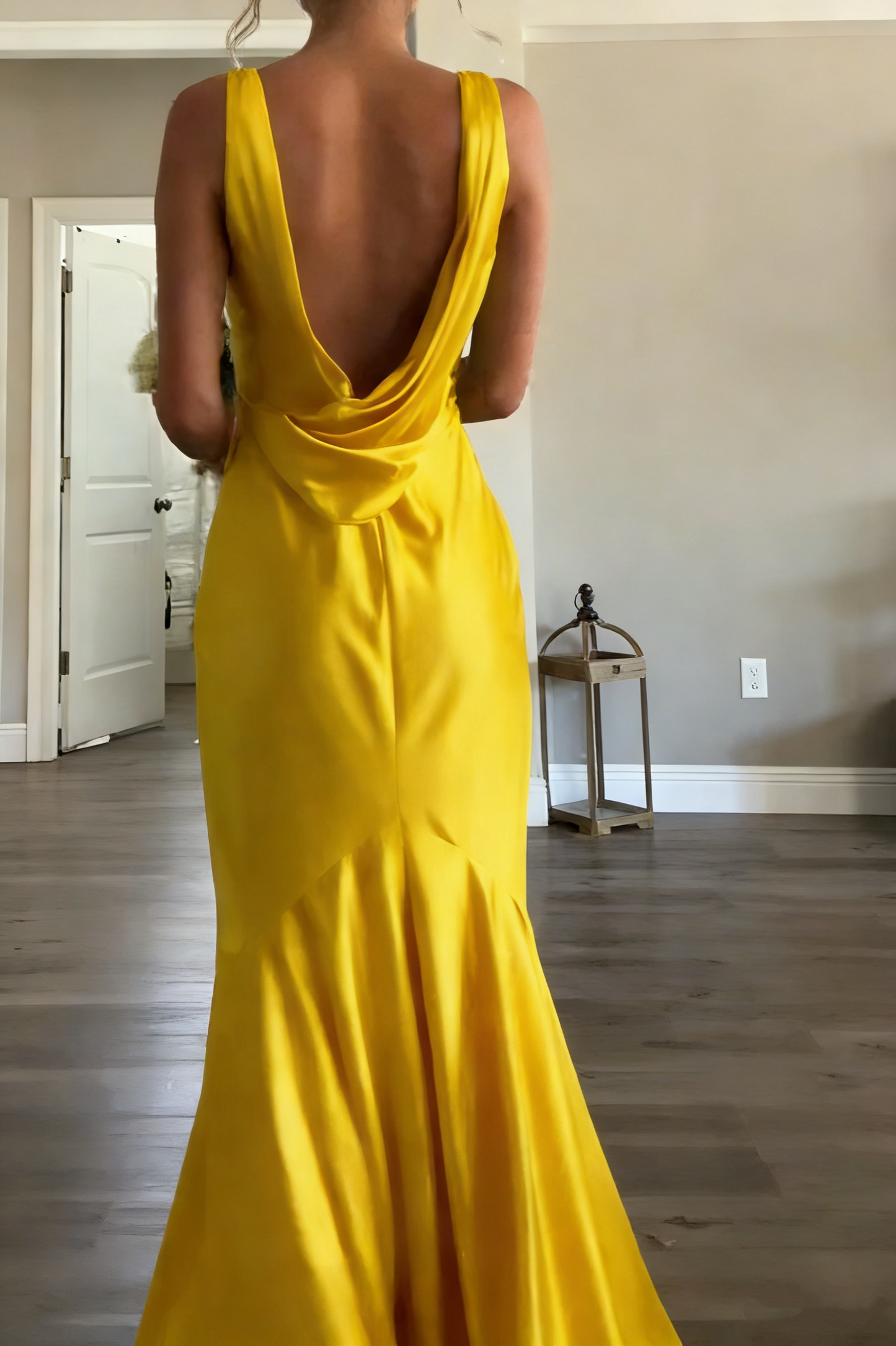 Turquoise V Neck Backless Mermaid Satin Long Formal Party Dress, MD7979