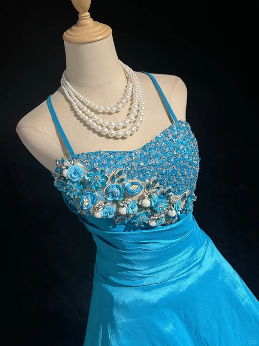 Charming Homecoming Dress Spaghetti Straps Rinestone Flowers Prom Dress Back to School Outfits Party Dress D6116