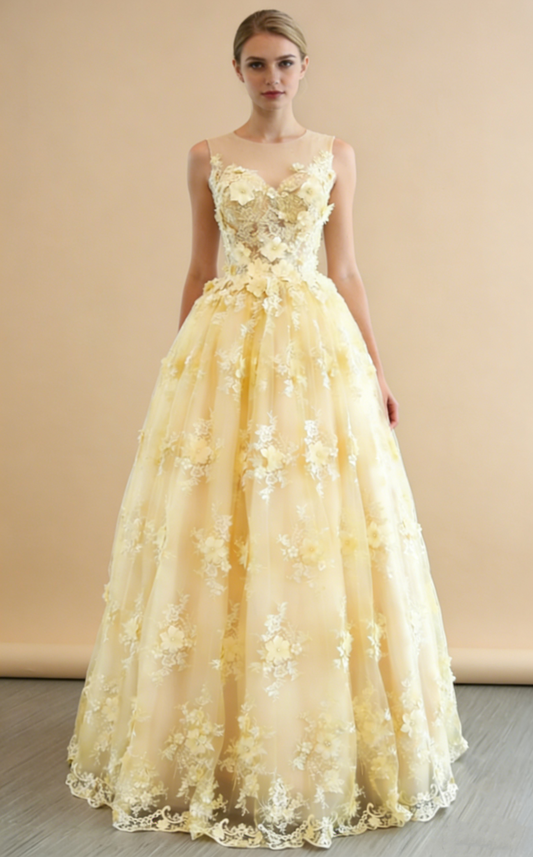 Yellow Prom Dresses,Long Prom Dress,A-line Evening Dress,Senior Prom Dress, M6015