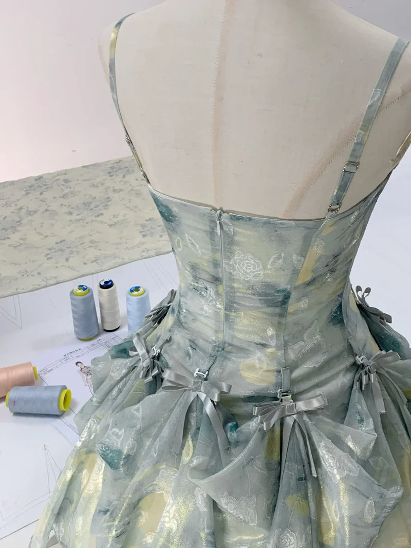 Stunning Homecoming Dress Spaghetti Strap Pleated Bowknot Applique A-Line Back to School Outfits Party Dress D7919
