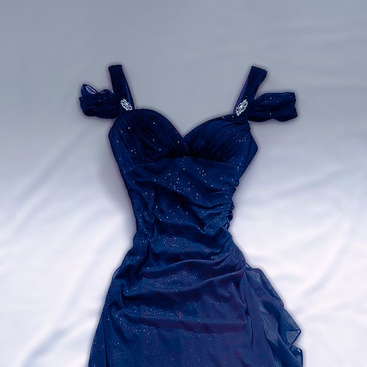 Robe de bal longue et élégante en mousseline de soie à bretelles vintage et volants, MD7937