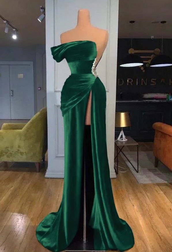 Royal Blue One Shoulder Velvet Split Long Prom Dress Evening Dress M4925
