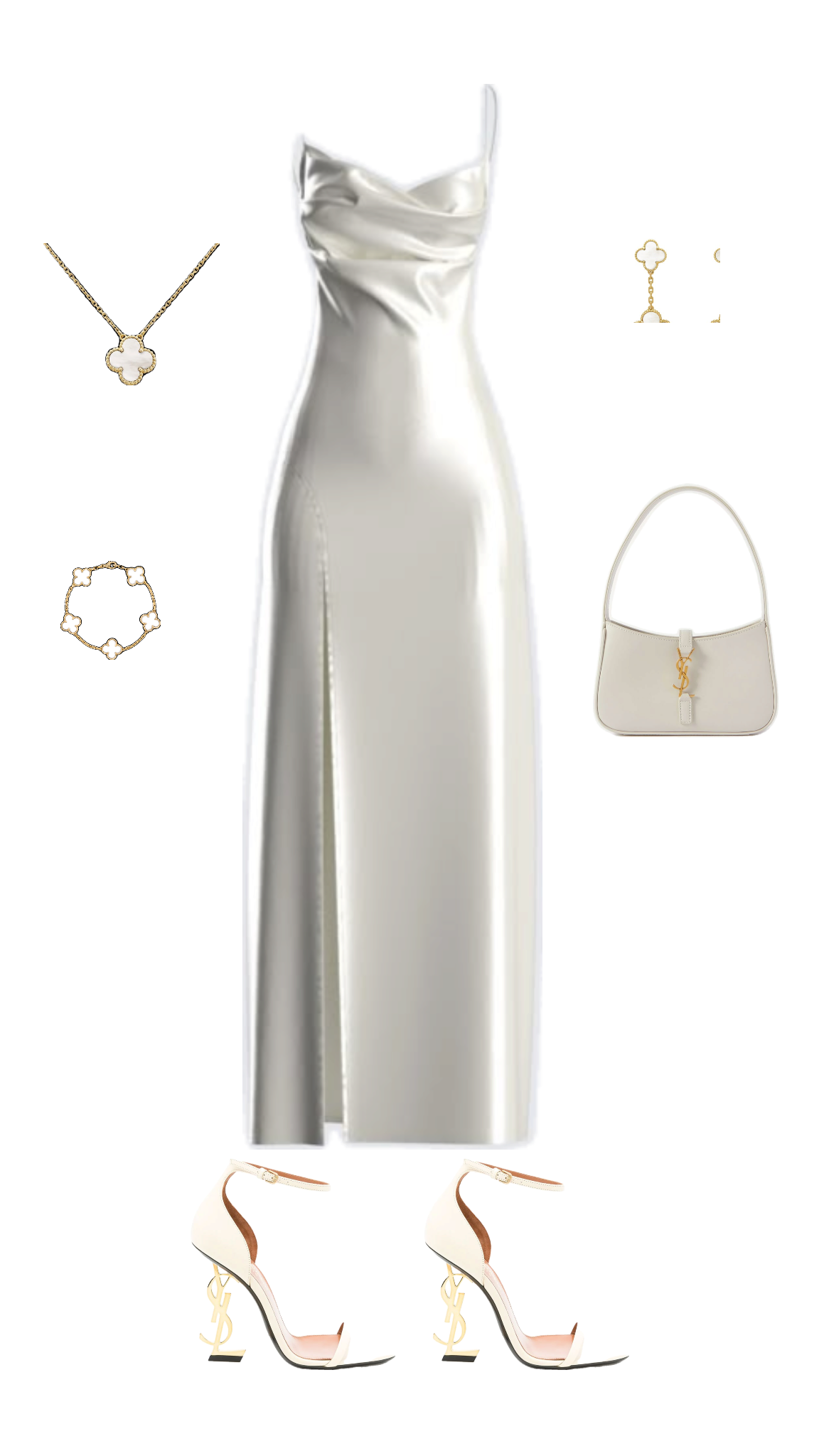 Robe de soirée longue en satin blanc à bretelles spaghetti, simple, D823