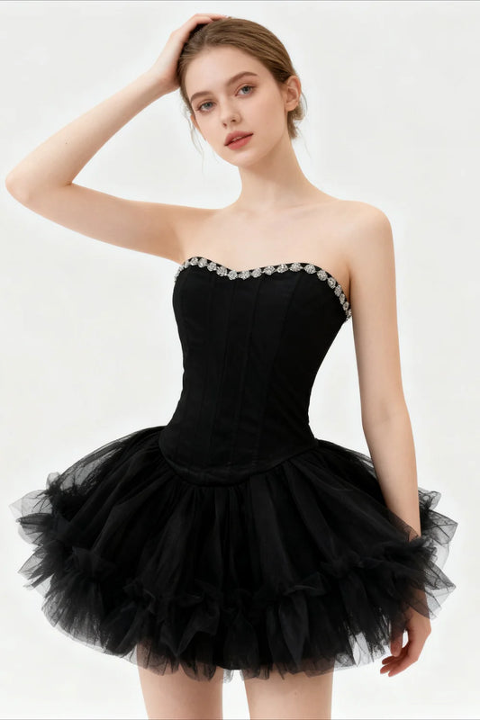 Charming Homecoming Dress Sweetheart Tulle Rinestone Back to School Outfits Party Dress D7329