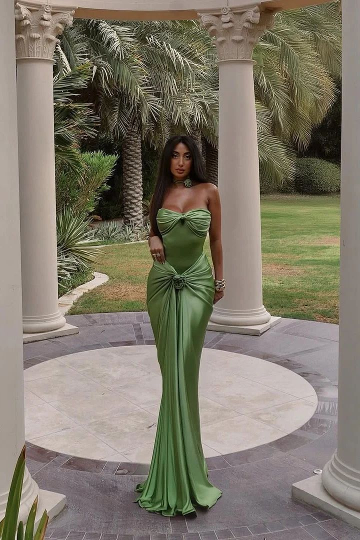 Elegant Green Sweetheart Satin Mermaid Long Formal Party Dress MD7433