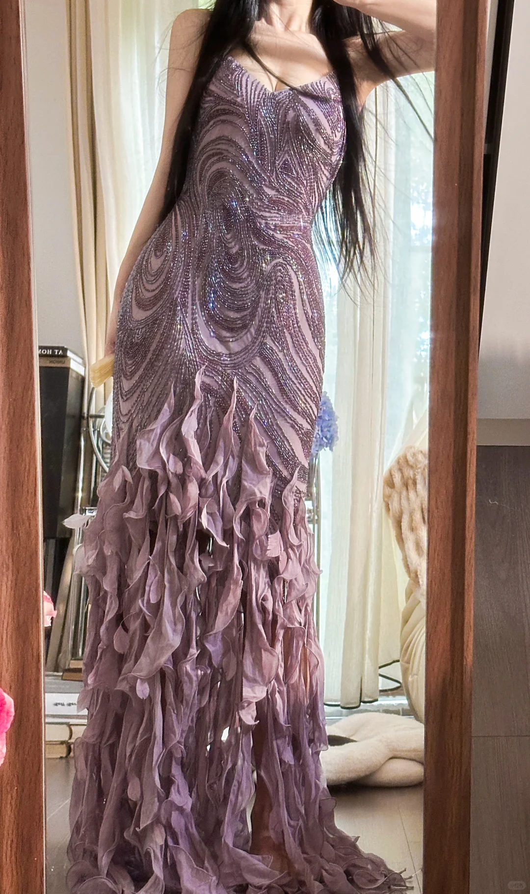 Vintage Purple Sparkling Strapless Design Elegant Chiffon Evening Dress Prom Dresses D1491