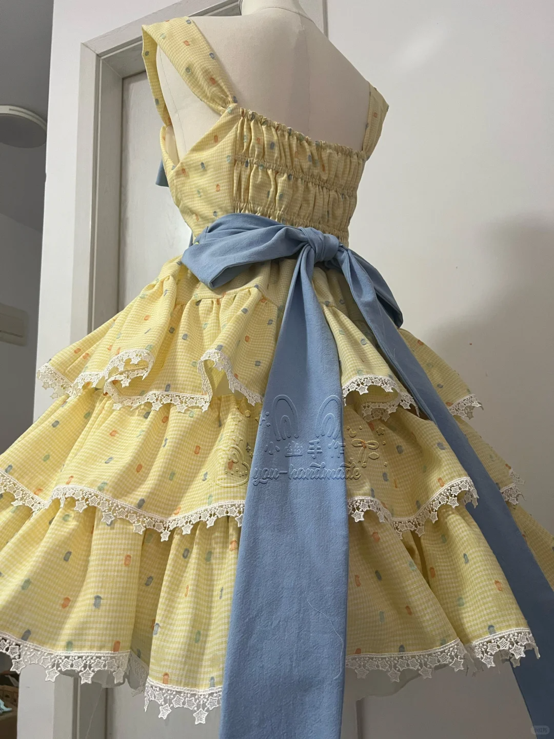 Cute Yellow Floral Lace Hem Design Tiered Party Dress Homecoming Dress D1708