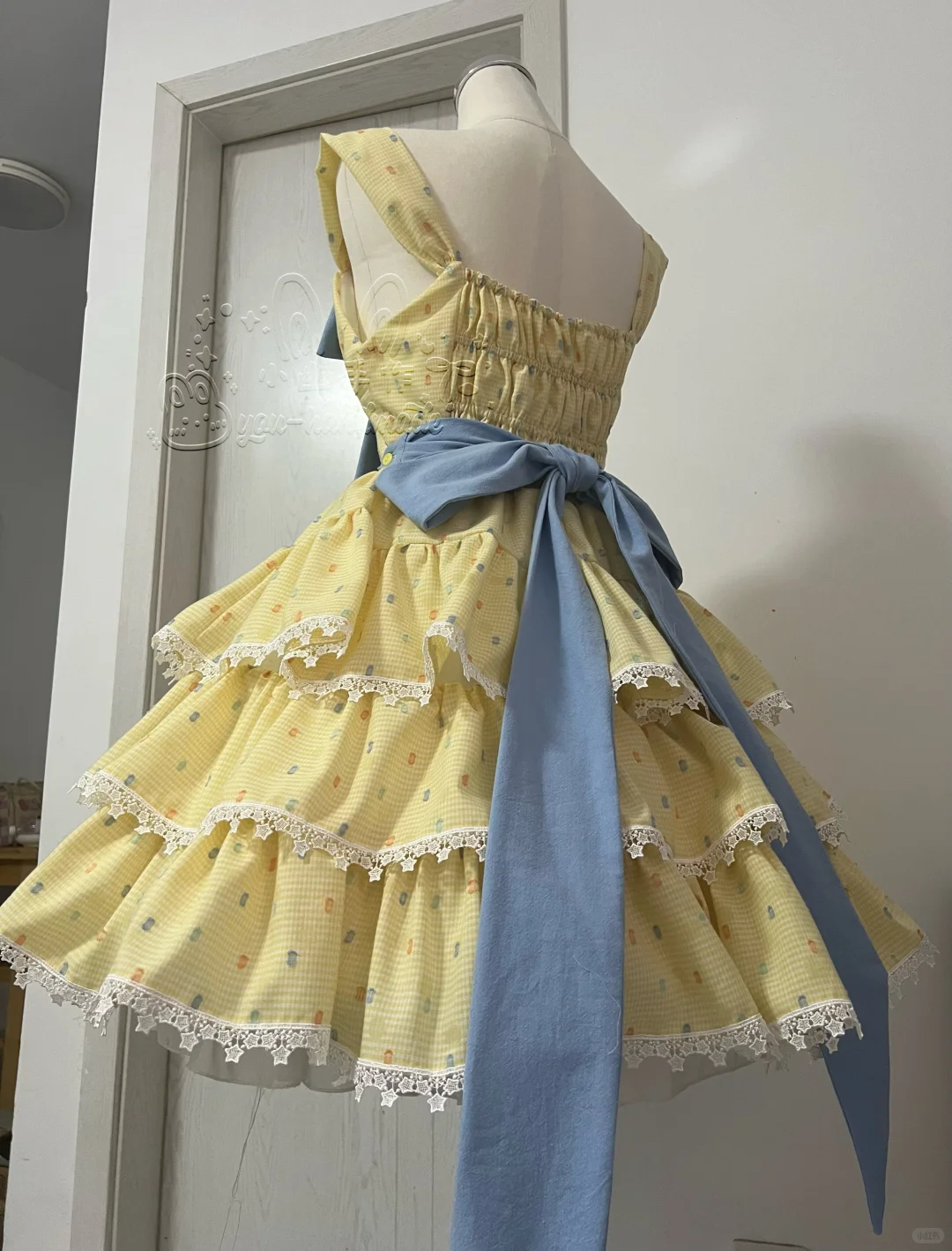 Cute Yellow Floral Lace Hem Design Tiered Party Dress Homecoming Dress D1708