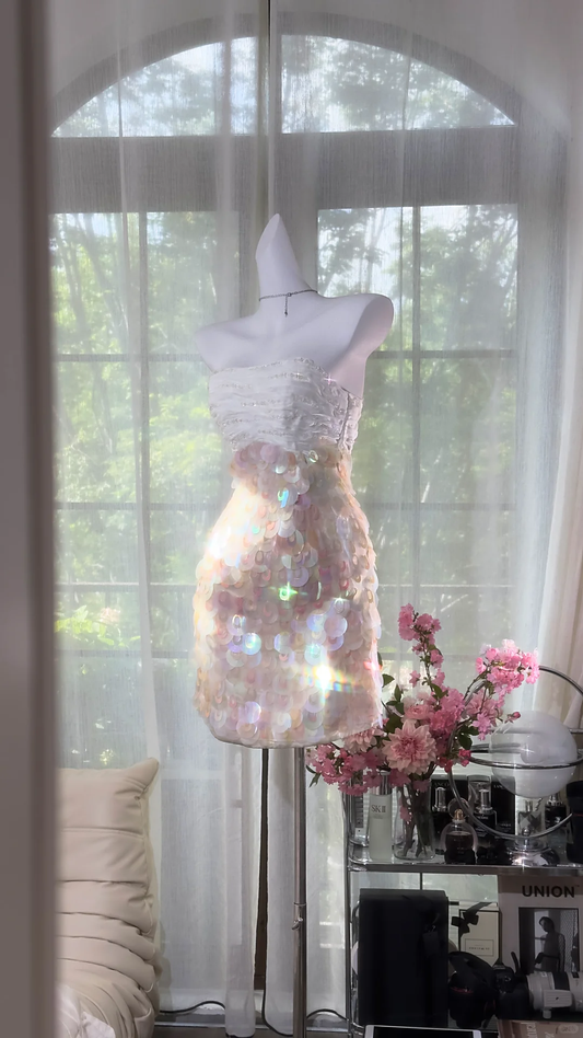 Superbe robe de soirée princesse bustier à sequins, élégante, en mousseline de soie, robe de bal, D1614