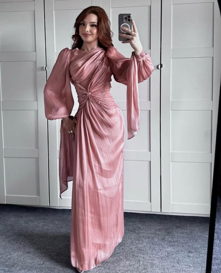 Modest Long Sleeves Sheath Chiffon Elegant Long Formal Party Dress, D783