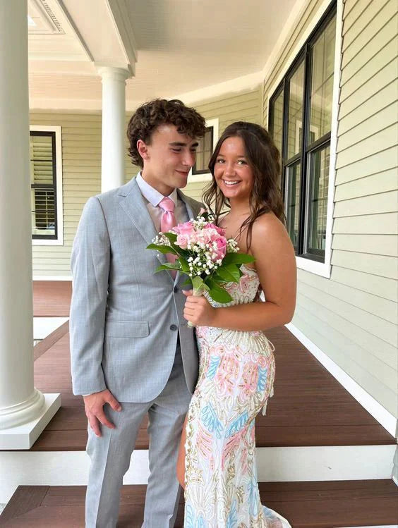 Vintage Colorful Applique Spaghetti Strap Floral Design Elegant Bridesmaid Dress Evening Dress Prom Dress D1594