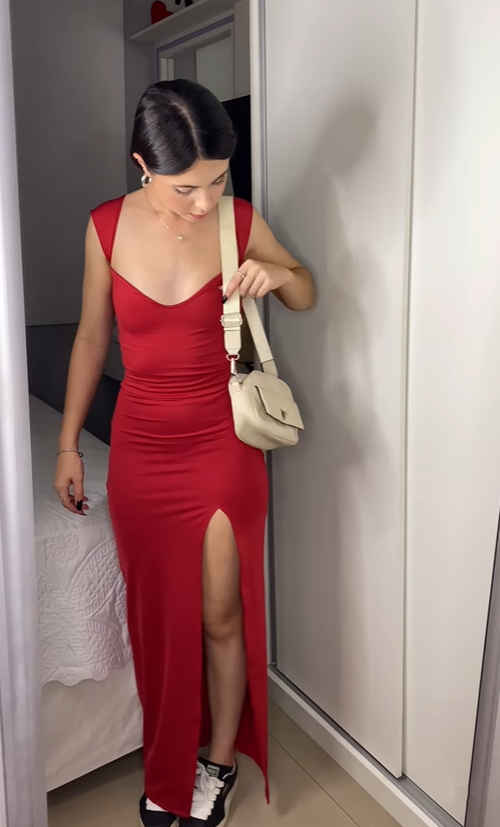 Robe de bal sirène rouge fendue en satin, robe de soirée formelle, MD7985