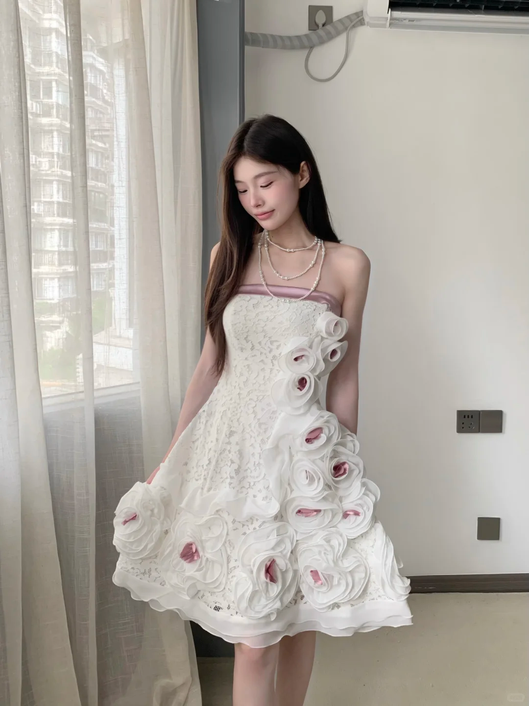 Vintage 3D Flowers Applique Strapless Design A-Line Short Homecoming Dress Party Dress D1668