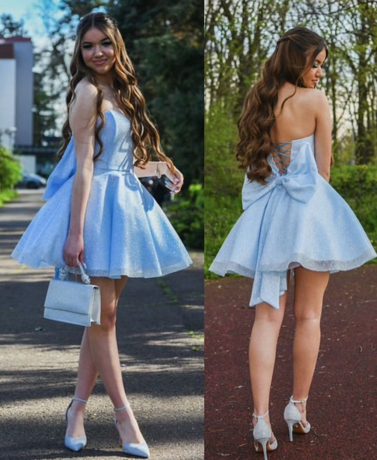 Stunning Homecoming Dress Strapless Bowknot Pleated Back to School Outfits Party Dress D6697