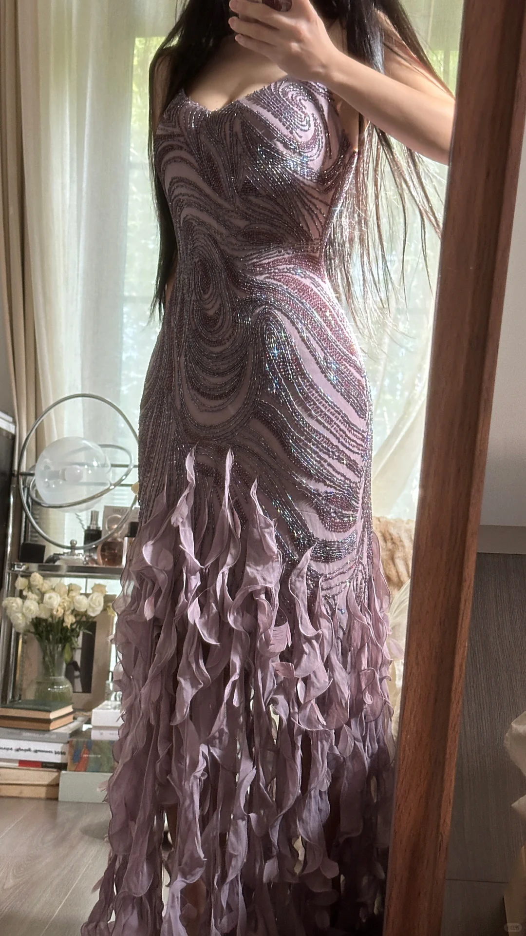 Vintage Purple Sparkling Strapless Design Elegant Chiffon Evening Dress Prom Dresses D1491