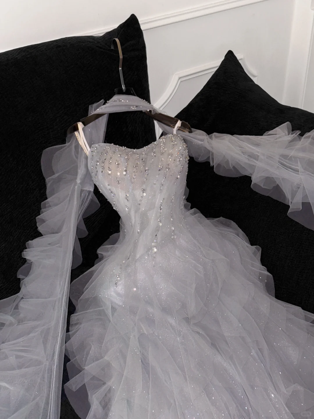Fashion Sparkling White Beaded Sequin Mermaid Elegant Tulle Evening Dress Prom Dresses D1633