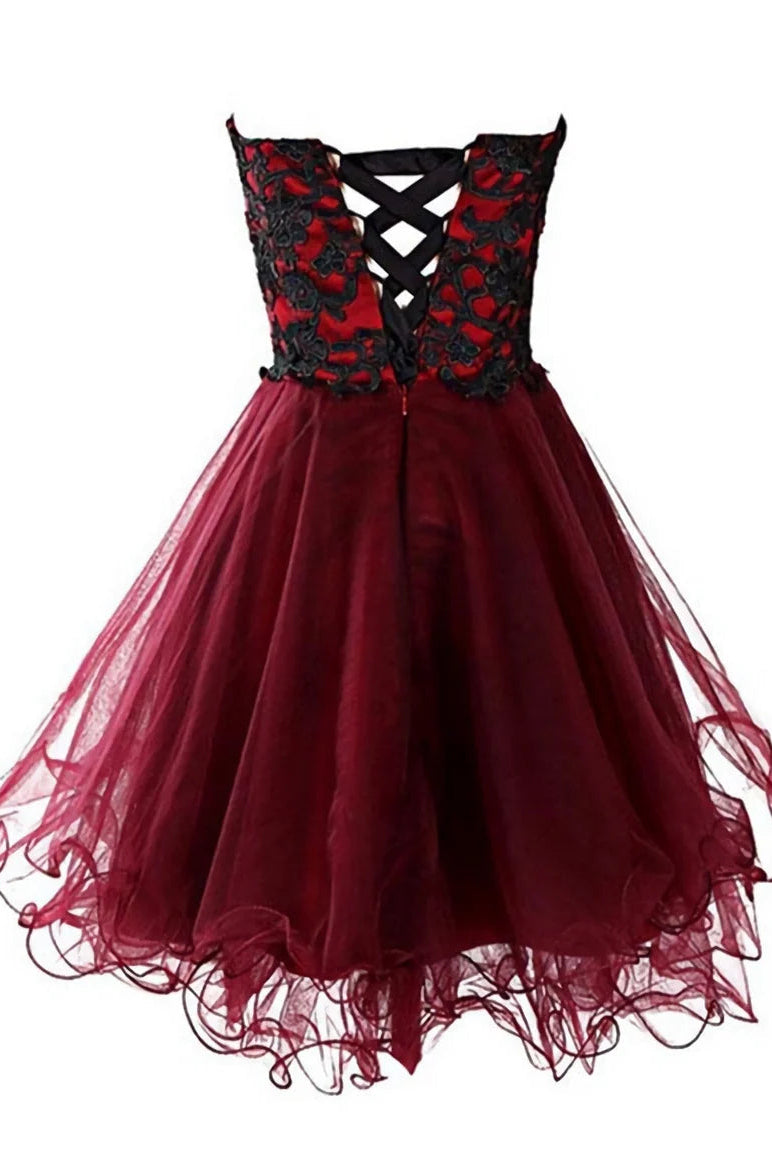Unique Homecoming Dress Appliques Sweetheart Lace Back to School Outfits Party Dress D7630
