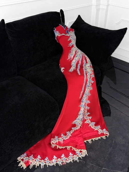 Gorgeous Shiny Red Beaded Sequined Embroidery Design Mermaid Prom Dress Evening Dress D1692