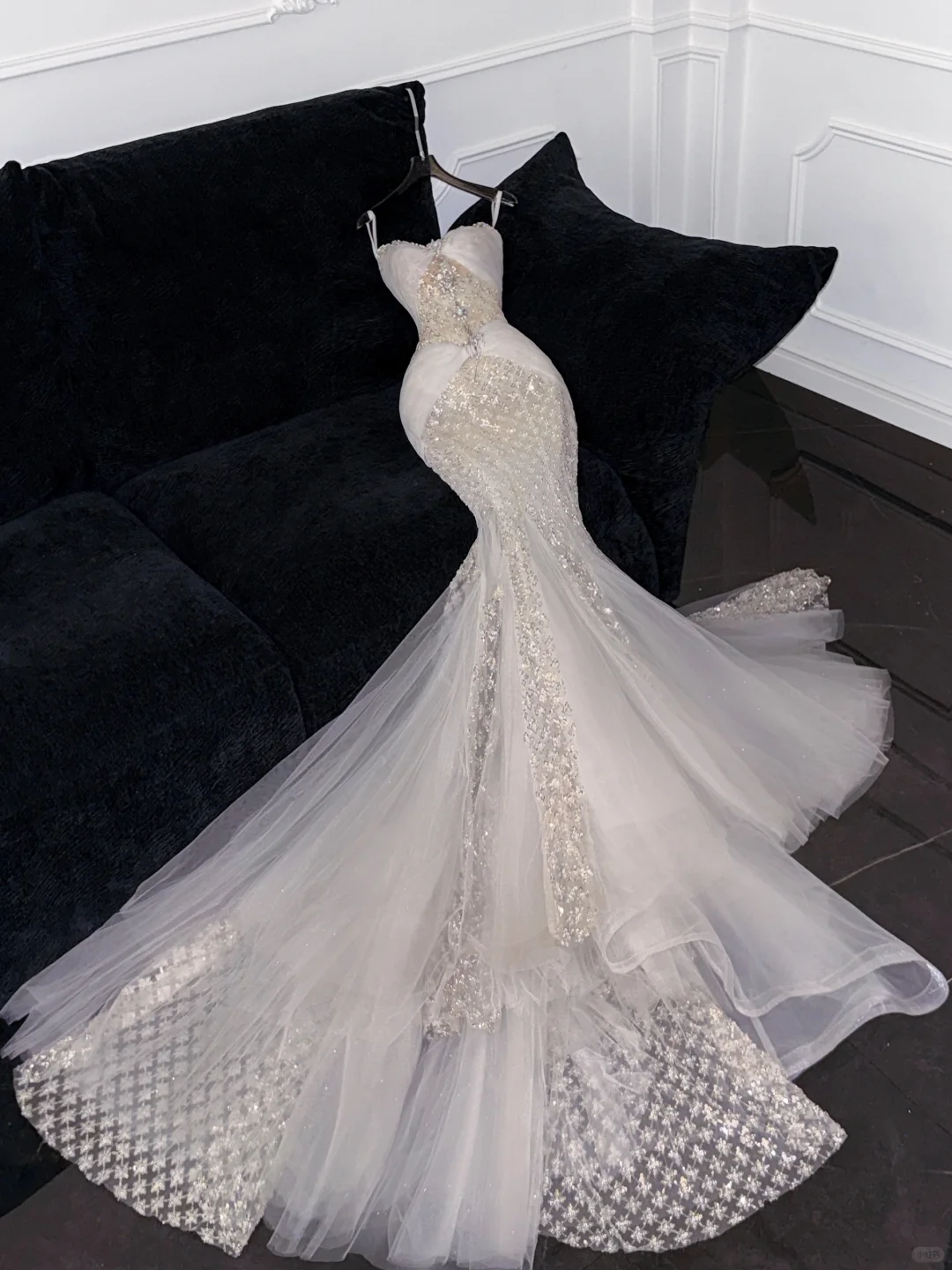 Gorgeous Ivory Sweetheart Tulle Sparkling Sequin Design Elegant Mermaid Floor-length Wedding Dress D1636