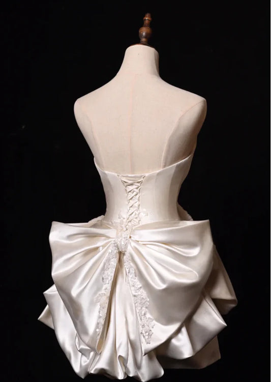 Charming Homecoming Dress Sweetheart Bowknot Flower Sequins Bead Back to School Outfits Party Dress Birthday Dress D7506