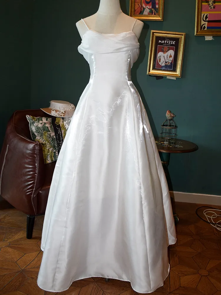 Robe de soirée longue lilas à bretelles spaghetti, coupe trapèze, style vintage, MD7568