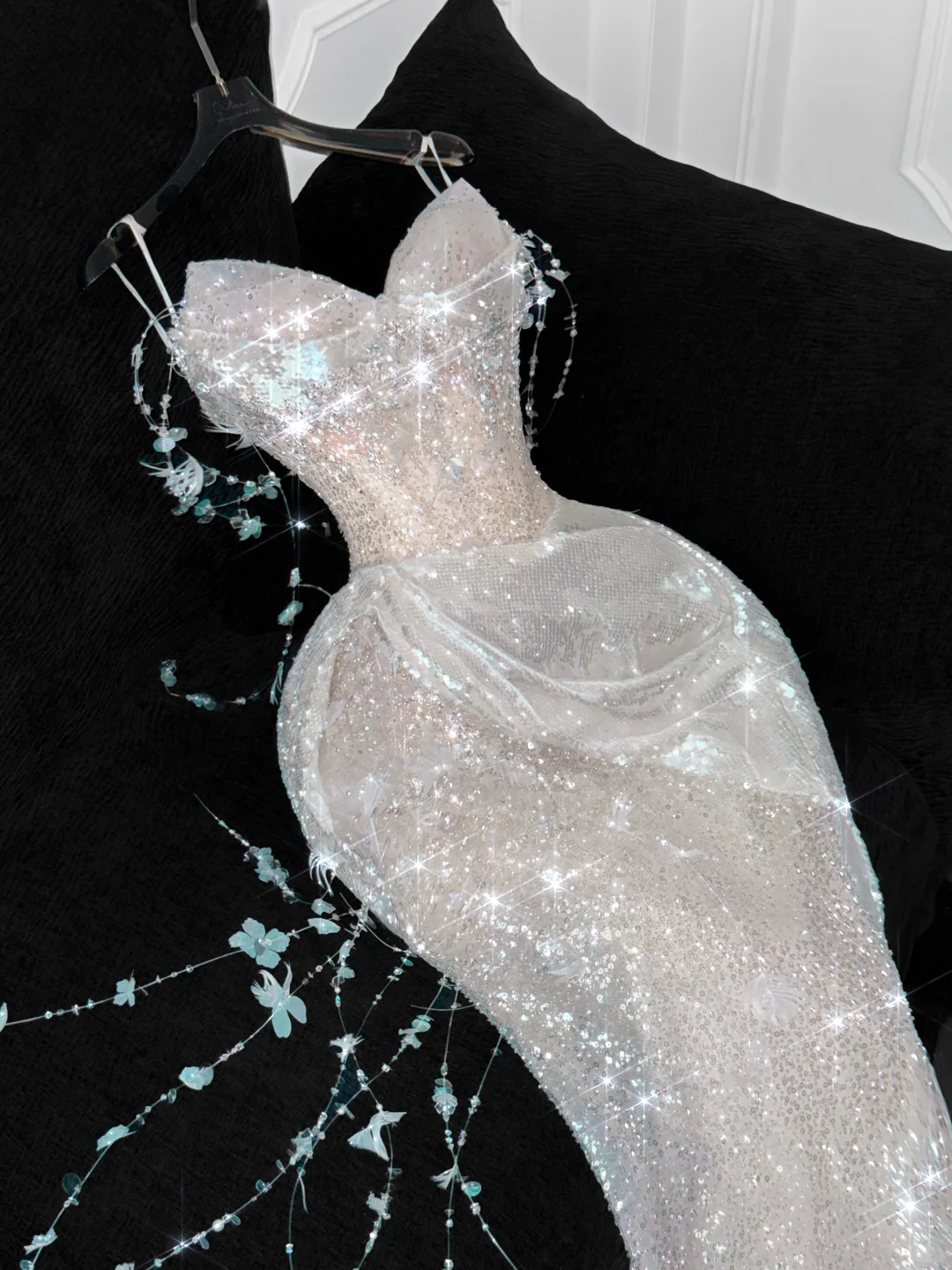 Gorgeous Sparkling Champagne Sequin Sweetheart Mermaid Elegant Chiffon Evening Dress Prom Dresses D1627