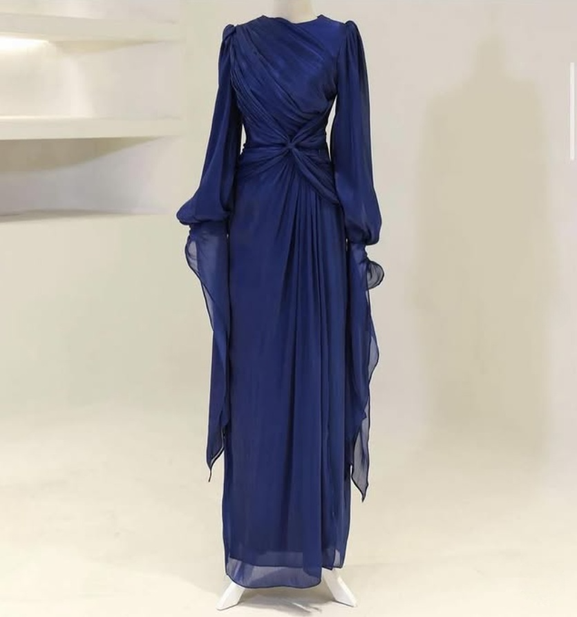 Modest Long Sleeves Sheath Chiffon Elegant Long Formal Party Dress, D783
