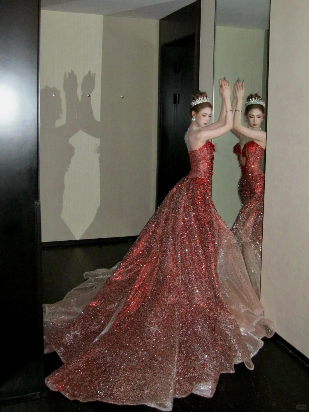 Vintage Gradient Red Sweetheart Strapless Mermaid Design Sexy Prom Dress Evening Dress D1719