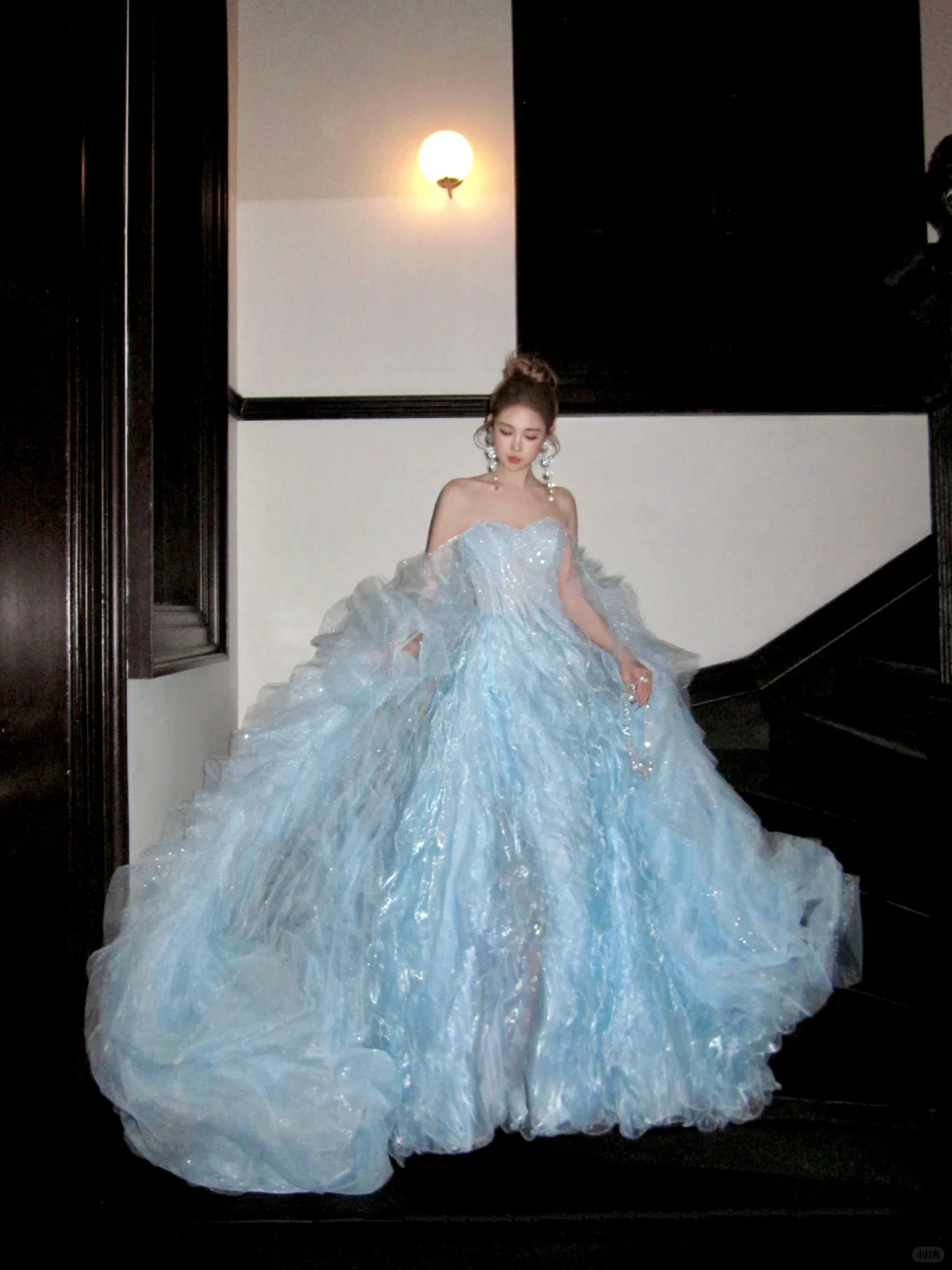 Gorgeous Shiny Light Blue Strapless Design A-Line Tulle Wedding Dress Prom Dress Evening Dress D1714