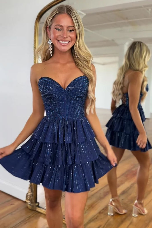 Stunning Homecoming Dress Sweetheart Sequins Cascade Back to School Outfits Party Dress D6849