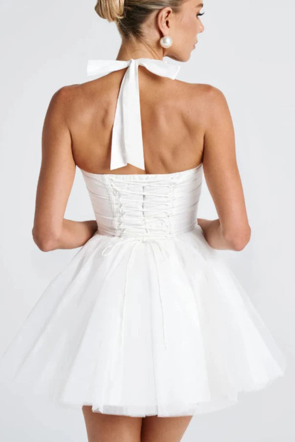Charming Homecoming Dress Halter Bowknot Tulle Back to School Outfits Party Dress D7333
