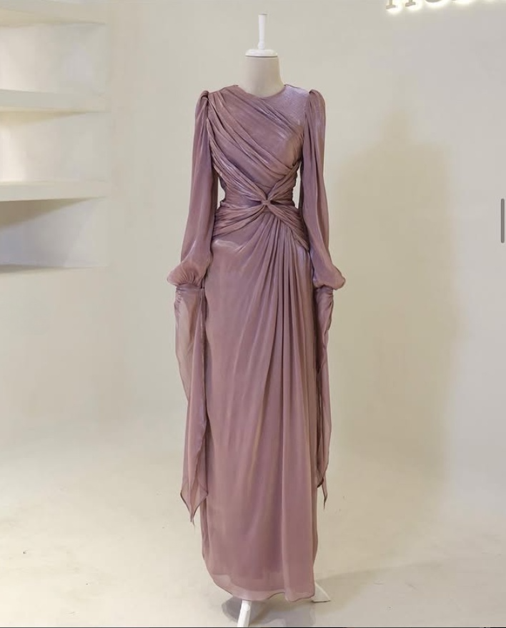 Modest Long Sleeves Sheath Chiffon Elegant Long Formal Party Dress, D783