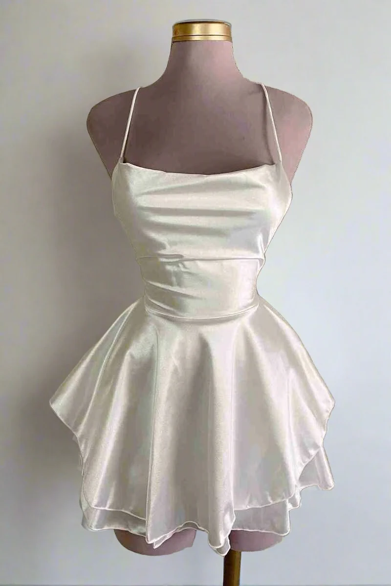 Lovely Pink Straps A-Line Satin Short Party Dress Homecoming Dress MD7466
