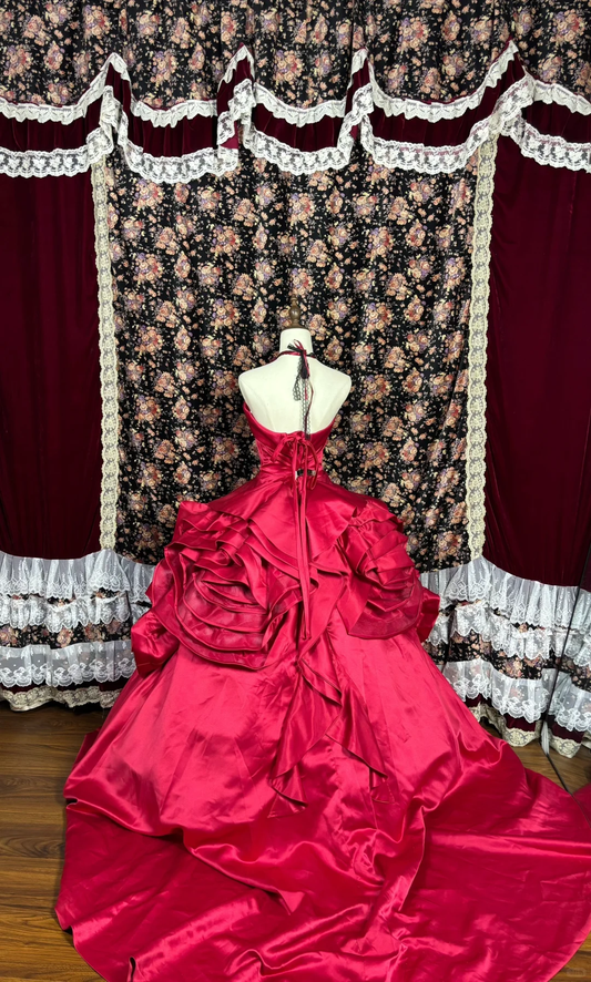 Retro Burgunderrot Sweetheart Trägerloses A-Linie Satin Quinceanera Kleider Sweet 18 Geburtstag Ballkleider, D1427