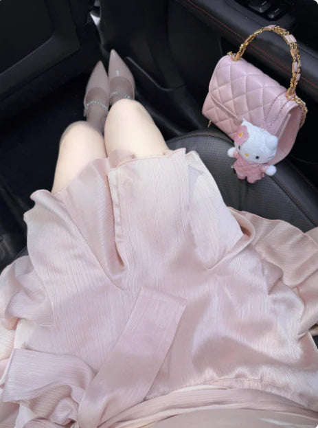 New Homecoming Dress Asymmetric Pleated Bowknot Back to School Outfits Party Dress D7602