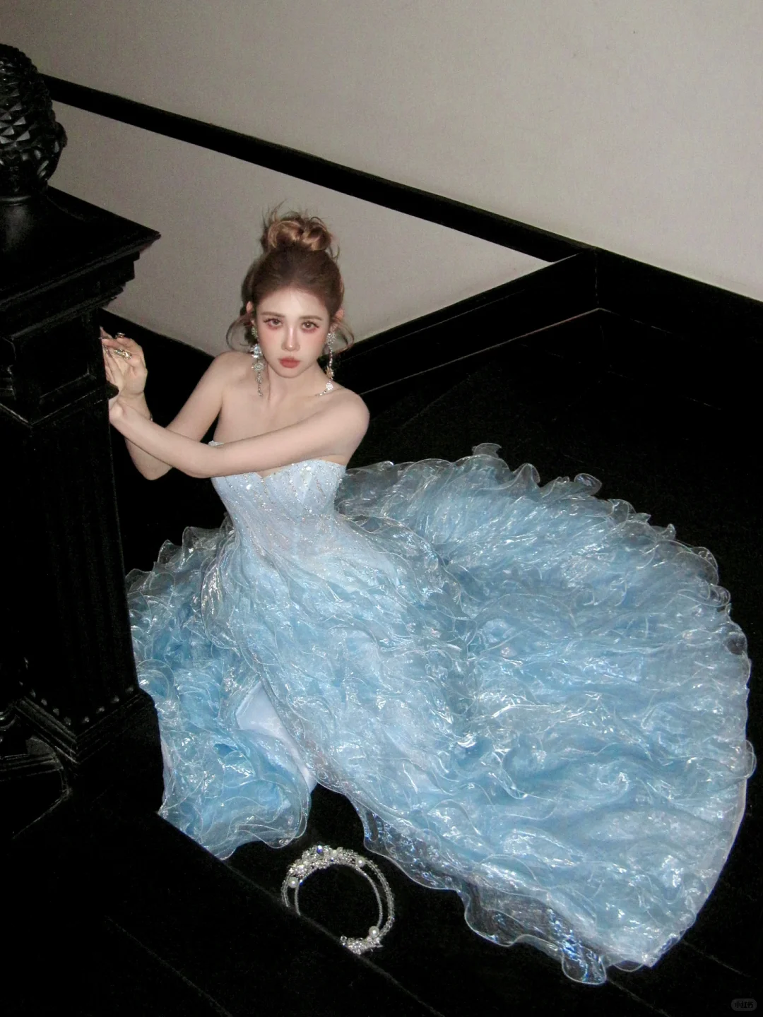 Gorgeous Shiny Light Blue Strapless Design A-Line Tulle Wedding Dress Prom Dress Evening Dress D1714
