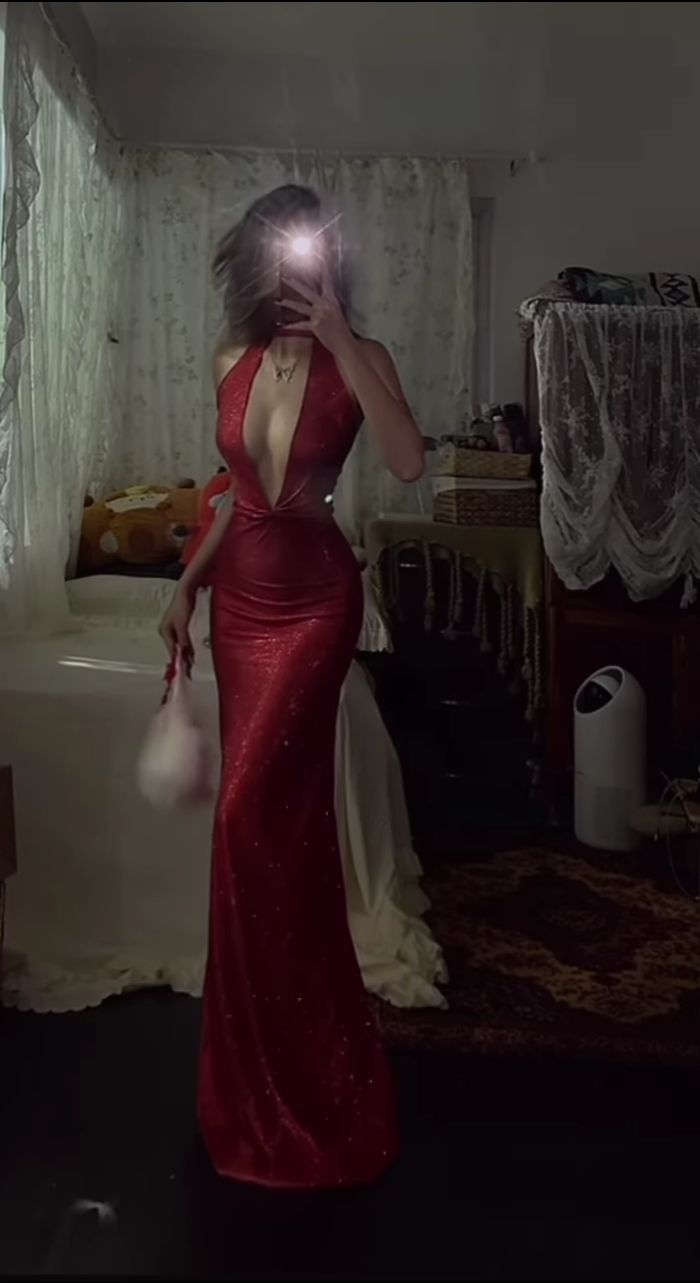 Sexy Red Deep V Neck Mermaid Long Evening Party Dresses Birthday Outfits, D1065