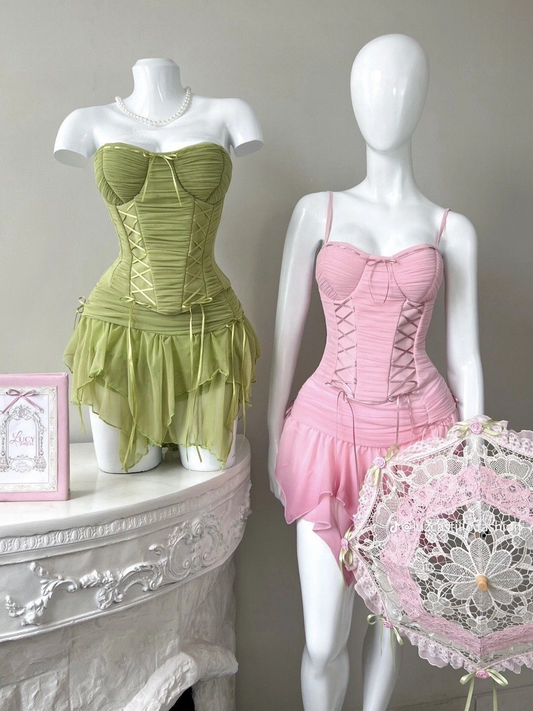 Grünes Herzausschnitt A-Linie Chiffon Kurze Partykleider Sommerurlaubskleider, D1080