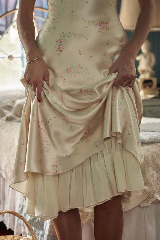 Robe de soirée longue sexy en satin ivoire à bretelles spaghetti, coupe trapèze, pour invitée de mariage, D1085