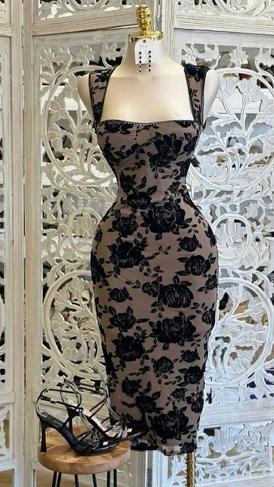 Charmante schwarze Rose Meerjungfrau Cocktailkleider Sexy Partykleider, D1103