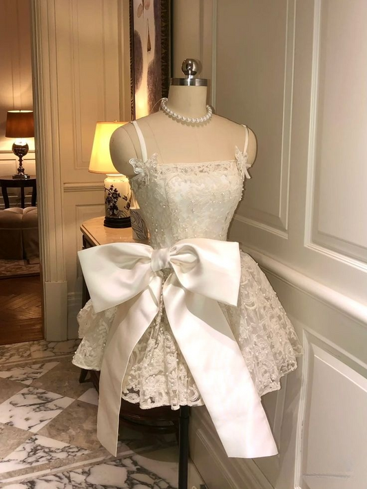 Schöne weiße Spaghettiträger A-Linie kurze Partykleider Geburtstagsoutfits, D1129