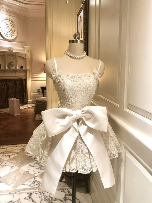 Schöne weiße Spaghettiträger A-Linie kurze Partykleider Geburtstagsoutfits, D1129