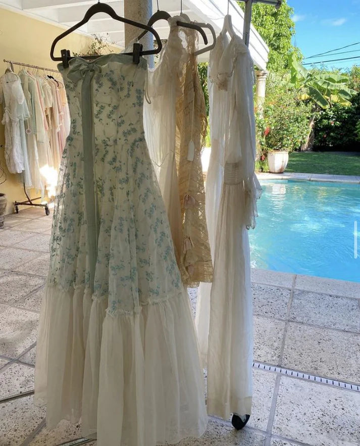 Lovely Strapless A-Line Chiffon Printed Long Party Dresses Birthday Outfits, D1183